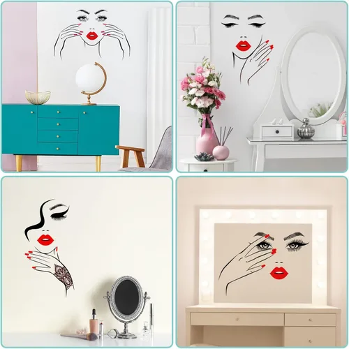 Miniatura 3 de Calcomanía de pared de cara sexy extraíble con ojos y labios rojos, calcomanías de pared para despegar y pegar, contorno de belleza, decoración