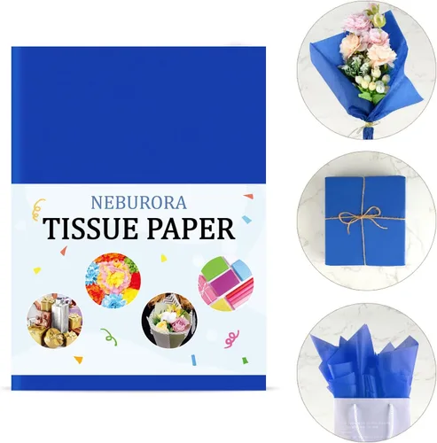 Miniatura 2 de NEBURORA 120 hojas de papel de seda azul, 14 x 20 pulgadas, papel de envoltura azul marino para bolsas de regalo, embalaje, relleno floral