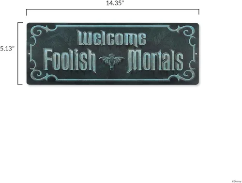 Miniatura 6 de Disney Haunted Mansion - Letrero de metal con texto en inglés «Beware of Hitchhiking Ghosts» – Decoración de pared de mansión embrujada espeluznante