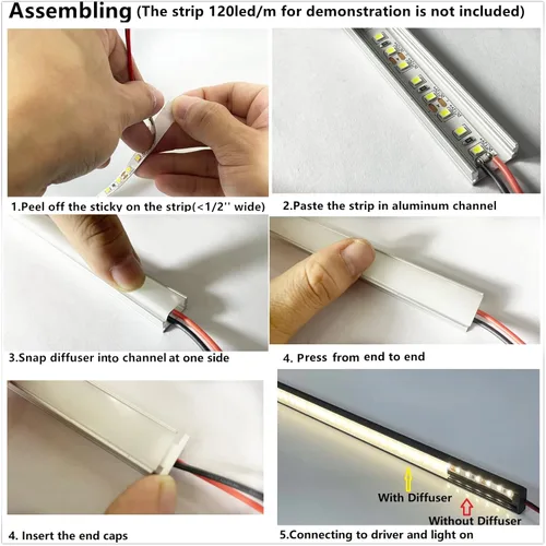 Miniatura 6 de THMOOTHER Paquete de 6 Canales de Aluminio para Tiras LED Montadas en Superficie de 16 pulgadas con Difusor Anti UV - Mejora Tu Iluminación