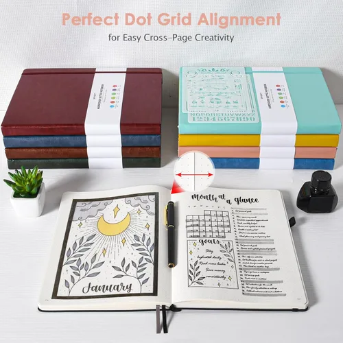 Miniatura 6 de Cuaderno de puntos, 312 páginas numeradas, cuaderno grande B5 de cuero de tapa dura, cuaderno de 3.53 oz/yd² con páginas de índice, diario de puntos