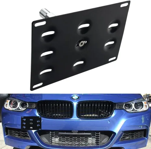 Dewhel Soporte de Montaje con Abrazadera para Placa de Matrícula en Gancho de Remolque del Parachoques Delantero, Atornillable, Compatible con BMW
