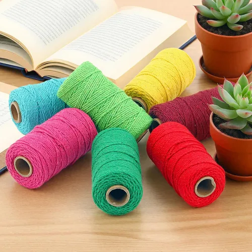 Miniatura 7 de Cordón de algodón macramé 5mmx109 yardas 4 hebras, Munzong Natural hecho a mano 4 cuerdas de algodón trenzadas para colgar en la pared, tejido