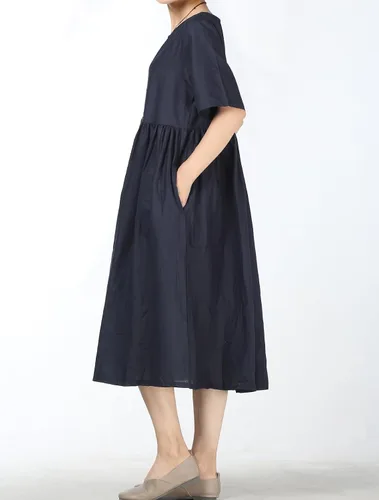 Miniatura 3 de FTCayanz Vestido midi de verano para mujer, de lino, bohemio, casual, para playa, con bolsillos