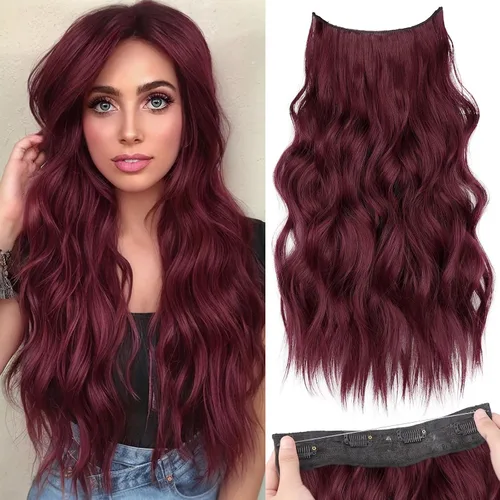 Miniatura 36 de KooKaStyle - Extensiones de cabello con hilo invisible, diadema transparente, ajustables, 4 clips fijadores, cabello largo y ondulado de 12