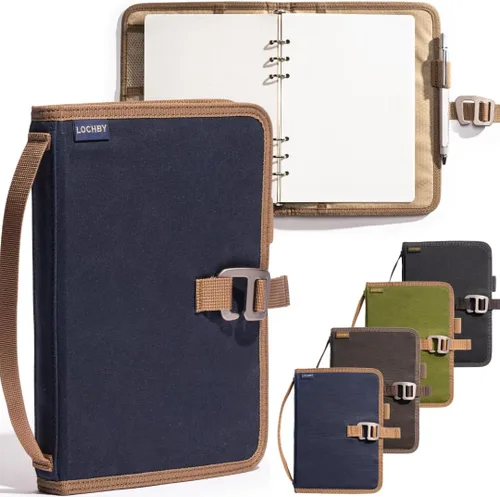 Miniatura 47 de LOCHBY® Carpeta Field A5 Cubierta de carpeta de 6 anillas Lona encerada resistente al agua Diseño plano Sistema A5 apto para recargar