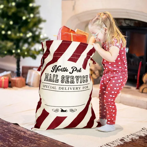 Miniatura 2 de LessMo - Saco de Navidad para Papá Noel, Bolsa de regalo de Navidad grande con cordón, reutilizable, personalizada para el almacenamiento