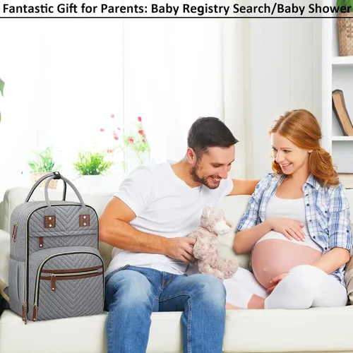 Miniatura 5 de Tenot Mochila de Pañales para Mujeres con Cambiador, Bolsa de Bebé con Bolsillos Aislados, Bolsas de Pañales Multifuncionales para Niña y Niño, Gris
