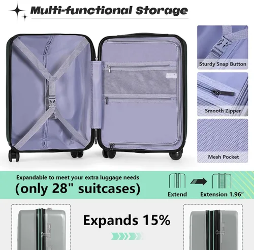 Miniatura 5 de AnyZip Maletas de equipaje con ruedas giratorias PC+ABS Hardshell TSA Lock, Verdeoscuro