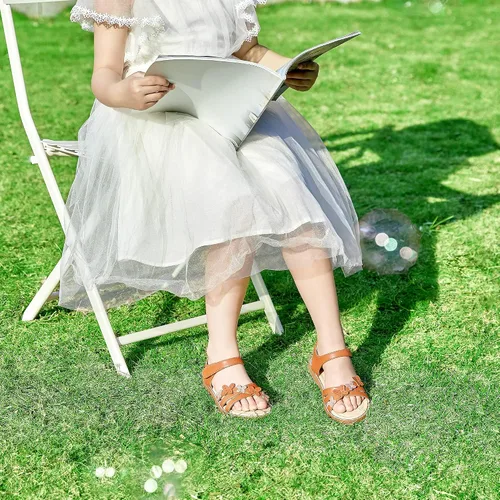 Miniatura 3 de Felix & Flora Sandalias para niña pequeña - Zapatos de vestir para niña de flores, puntera abierta, zapatos planos de verano para niños pequeños