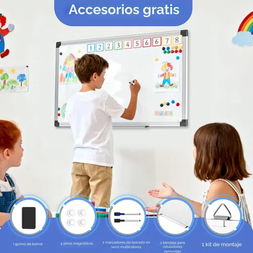 Miniatura 2 de VUSIGN Pizarra blanca magnética de borrado en seco para pared de 24 x 18 pulgadas, 1 borrador, 2 marcadores, 4 imanes, pizarra blanca con marco