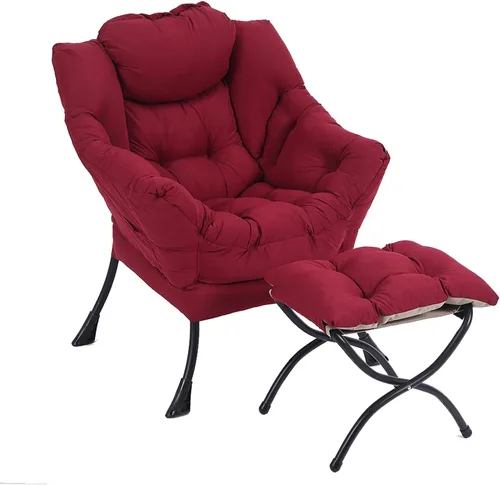 Miniatura 26 de LITA - Silla perezosa con otomana, sofá tapizado de ocio moderno de acento, silla de lectura contemporánea de salón con reposabrazos y bolsillo