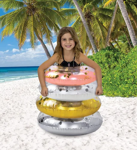 Miniatura 7 de Paquete de 4 flotadores inflables para piscina para niños, anillos flotantes de piscina rellenos de confeti brillante, lindos flotadores de piscina
