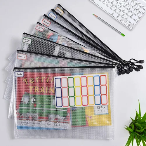 Miniatura 3 de Bolsa de malla con cremallera, 6 bolsas de malla de plástico impermeable con cremallera, bolsa de documentos de tamaño A4, bolsas de archivos