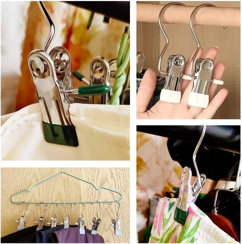 Miniatura 5 de 10/30/50 piezas de pinzas para la ropa que ahorran espacio para colgar pantalones y sombreros, gancho de viaje colgante de acero inoxidable Blanco