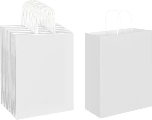 Miniatura 13 de Oikss - Paquete de 50 bolsas de papel kraft marrón natural con asas, tamaño grande, 10x5x13, para regalos de cumpleaños, compras al por menor