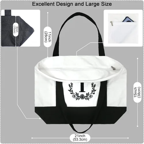 Miniatura 2 de BeeGreen - Bolsa de lona con iniciales de 12 onzas con bolsillo interior con cremallera, bolsillo frontal para la playa, escuela con bordado