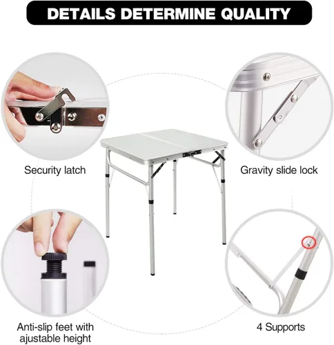 Miniatura 6 de REDCAMP Mesa plegable cuadrada pequeña de 2 pies, mesa de campamento portátil de aluminio de altura ajustable ligera para picnic, playa, al aire