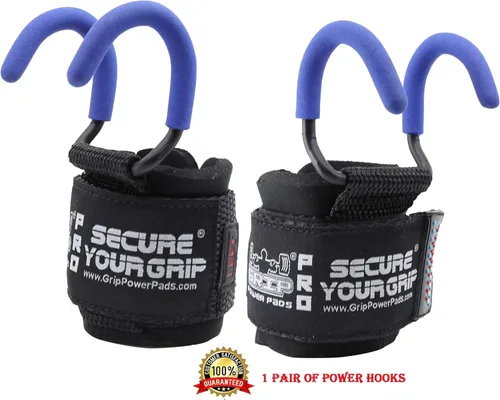 Ganchos de acero para levantamiento de pesas de alta resistencia, juego de 2 guantes de entrenamiento acolchados de alta calidad Azul
