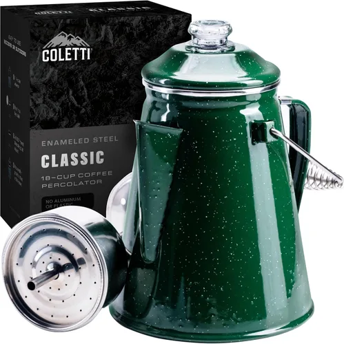 Miniatura 8 de COLETTI Cafetera Percolator clásica: la cafetera de camping más nostálgica, ahora modernizada [esmalte negro, 12 tazas]