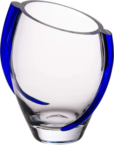 Barski - Jarrón de vidrio con remolino de cobalto, 9.25 pulgadas de alto, calidad europea, hermoso diseño con remolino azul, soplado en la boca,
