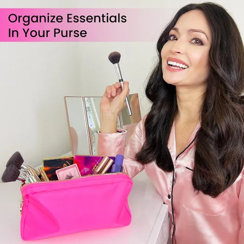 Miniatura 2 de DANCOUR Bolsas de maquillaje de nailon para mujer, bolsa grande de aseo de viaje, bolsa de cosméticos, organizador de maquillaje Rosa fuerte