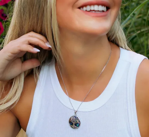 Miniatura 3 de Sterling Silver Turquoise Stone Abalone Mother of Pearl Necklaces for Women - Tree of Life Necklace - Heart Pendant Necklaces - Unique Jewelry Gifts