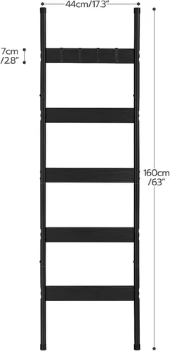 Miniatura 3 de HOOBRO Escalera para mantas, estante de toallas de 5 niveles con ganchos, estante de mantas inclinado en la pared, estante decorativo