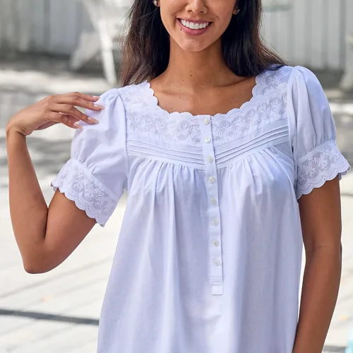 Miniatura 5 de Alexander Del Rossa Camisones de algodón blanco para mujer, camisones de verano para mujer, algodón suave
