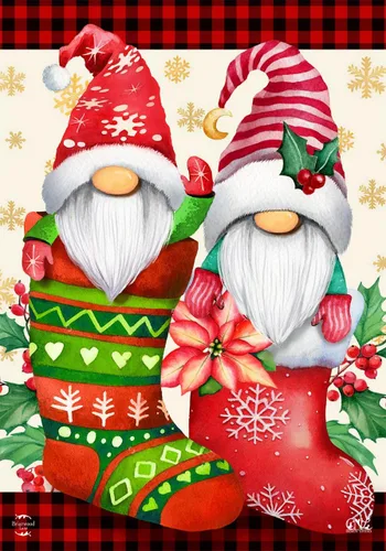 Miniatura 18 de Briarwood Lane - Bandera para casa con enanos de invierno, temática de Navidad, con gorro de Santa, humor, 28 x 40 pulgadas Gnomos de invierno
