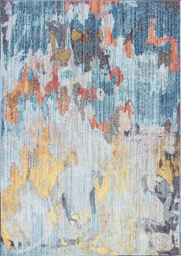 Miniatura 6 de Unique Loom Downtown Collection Abstract, tonos pastel, alfombra ecléctica de área, 2' 2" x 6' 0", Multi/Azul claro