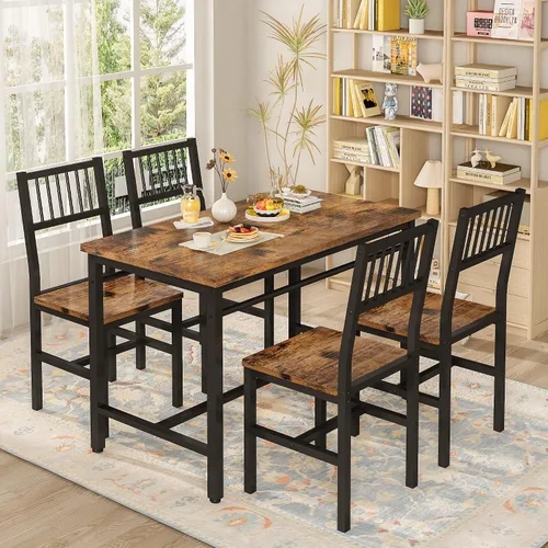 Miniatura 2 de AWQM Juego de mesa de comedor de 47.2 pulgadas para 4, mesa industrial con 4 sillas curvas, juego de mesa de cocina rectangular de 5 piezas