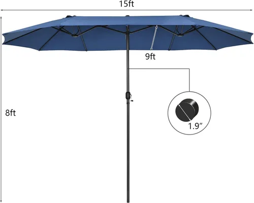Miniatura 5 de Tangkula Sombrilla de patio de doble cara de 15 pies, sombrilla extragrande para exteriores con sistema de manivela y rejillas de ventilación, Azul