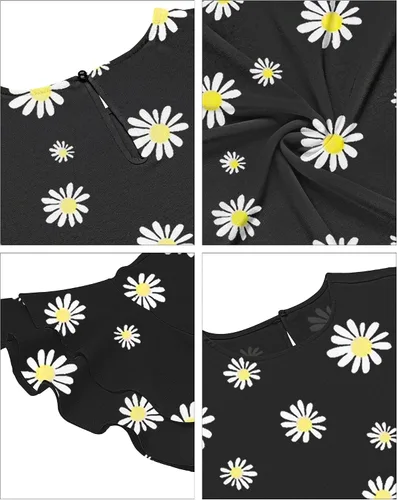 Miniatura 3 de luvamia Blusa estilo informal de mangas 34, acampanada y escalonada, cuello redondo, holgada, para mujer