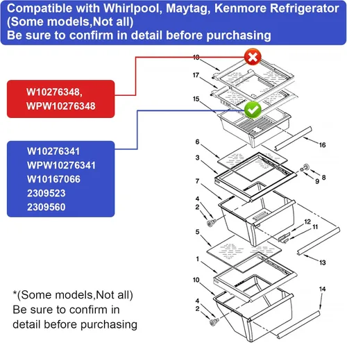 Miniatura 3 de Estante de vidrio para refrigerador W10276341 Piezas Compatibles con Kenmore, Whirlpool, Reemplazo de estante de vidrio para refrigerador 2309523