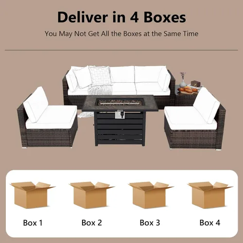 Miniatura 5 de Tangkula Juego de muebles de patio al aire libre de 7 piezas con mesa para fogata de propano de 42 pulgadas, juego de conversación de mimbre