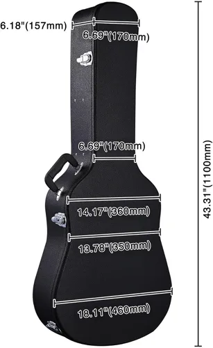 Miniatura 4 de ZeHuoGe Estuche de carcasa dura de madera con cerradura para guitarra acústica Dreadnought de 41" con superficie PU (para guitarra acústica)