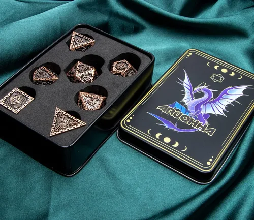 Miniatura 6 de ARUOHHA DND - Juego de dados de metal con caja de regalo, juego de rol, juego de 6 caras de poliedros para juegos de mesa RPG, dados D y D D20 D12