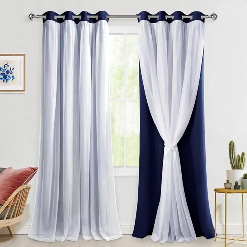 Miniatura 62 de Hiasan Cortinas opacas con superposición transparente, aislamiento térmico para mezclar y combinar de doble capa, cortinas de oscurecimiento de Beige