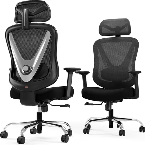 Miniatura 6 de HOLLUDLE Silla de oficina ergonómica de malla, soporte lumbar ajustable 3D y reposabrazos 3D, respaldo en forma de V, silla de escritorio ajustable