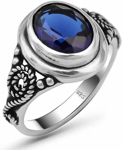 Anillo de filigrana de plata de ley 925 genuina con forma ovalada de corte brillante, color zafiro azul, regalo para ella