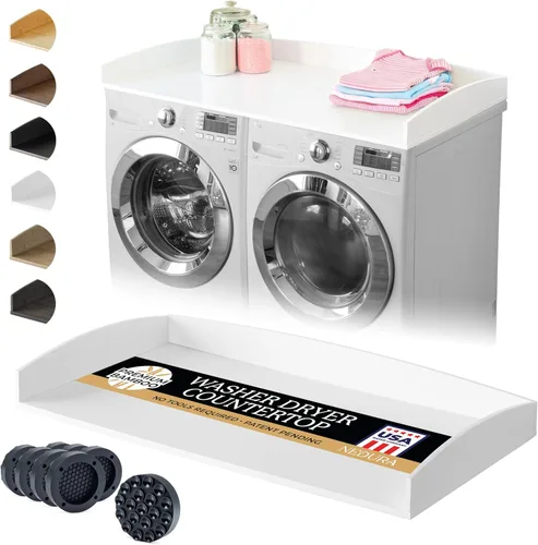 Miniatura 12 de Nedura Encimera de Lavadora y Secadora para Lavadora con Almohadillas Antivibración y Rieles de Borde Curvo, Encimera de Lavandería de Bambú, Bambú