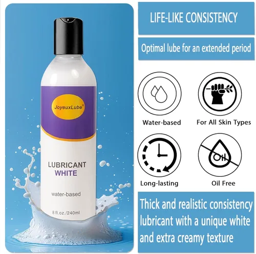 Miniatura 3 de Lubricante blanco a base de agua de 8 onzas líquidas, cremoso sin aroma, lubricante de gel natural de larga duración, suave y resbaladizo