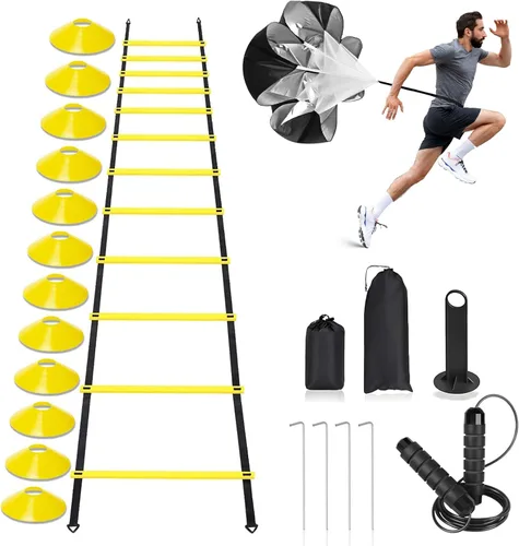 Escalera de Agilidad, Conjunto de Equipo de Entrenamiento de Velocidad, Escalera de Velocidad de 20 Pies con Peldaños, Conos de Fútbol, Cuerda para