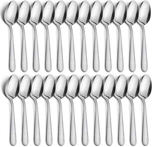 Juego de 24 cucharas de cena – Cucharas de acero inoxidable de 6.7 pulgadas, cucharas de postre duraderas, cuchara de mesa para el hogar, cocina y