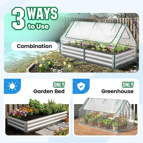 Miniatura 2 de Quictent juego de cama de cultivo elevada y galvanizada con cubierta de metal, con 2 ventanas, pequeño invernadero, con 20 etiquetas y guantes