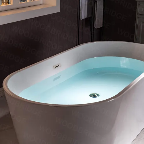 Miniatura 5 de WOODBRIDGE Bañera independiente de acrílico de 59 "bañera contemporánea de remojo blanco con desbordamiento y drenaje de cromo, B0014-CH Cromado