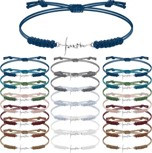 Miniatura 10 de Rtteri 20 Piezas Pulseras de Cruz de Fe Inspiracionales Regalos de Joyería de Cumpleaños a Granel de Acero Inoxidable Dije de Esperanza Pulsera