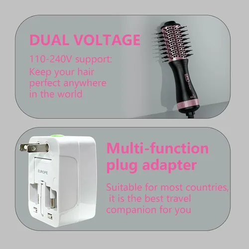 Miniatura 2 de DAN - Cepillo secador de pelo de doble voltaje, doble voltaje automático de 110 V-120 V/220 V-240 V, cepillo de secado de pelo de viaje, pequeño