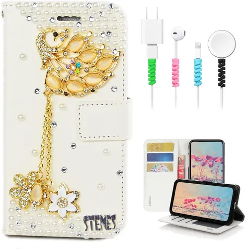 Miniatura 6 de Bling - Funda tipo cartera compatible con iPod Touch de 7ª generación (2019), elegante, diseño 3D hecho a mano de libélula y mariposa, funda de Azul